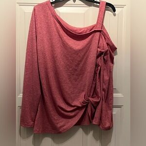 Beautiful Rose Long Sleeve Off the Shoulder Top with Knot Design on Front